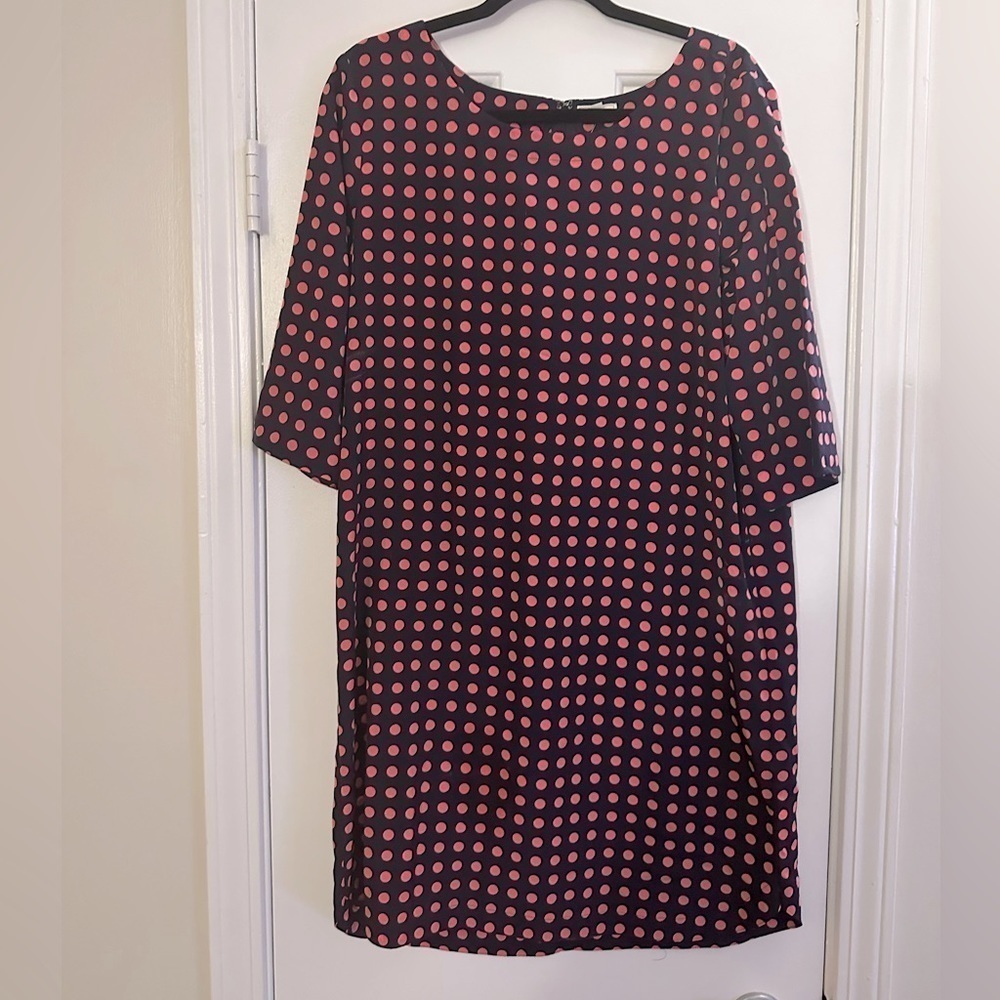 NWT Gap Navy & Pink Polka Dot Vicki Shift Dress Knee Casual Nautical Boat Large